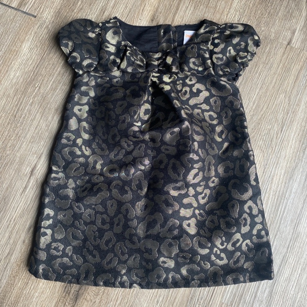 Vintage Gymboree Girls' Metallic Leopard Print Puff Sleeve Dress - Black & Gold